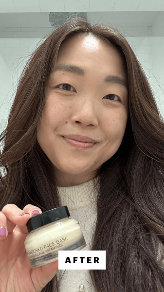Lee after applying the Bobbi Brown Vitamin Enriched Face Base Moisturizer  Primer